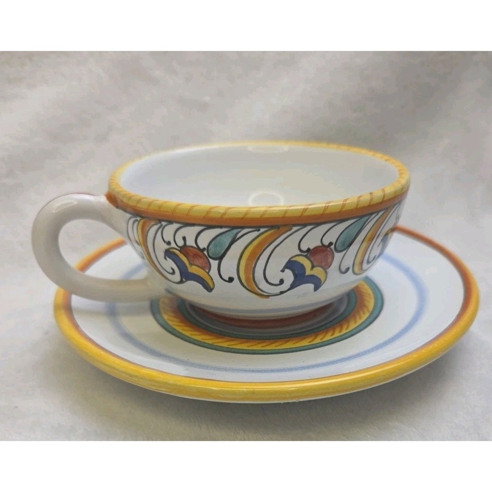 Deruta Cup & Saucer Floral Made In‎ Italy Marked Ceramica Espresso Demitasse 4"